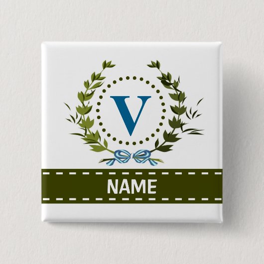 Delicate Ivy Wreath and Bow Name met Monogram V Vierkante Button 5,1 Cm (Voorkant)