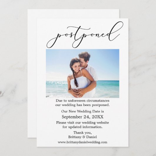 Delicate kalligrafie bruiloft uitgestelde fotokaar save the date (Voorkant / Achterkant)