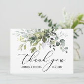 Delicate kalligrafie bruiloft Waterverf groen Bedankkaart (Staand voorkant)