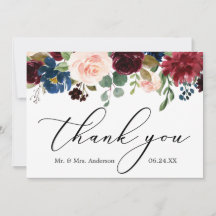 Delicate kalligrafie Burgundy Blue Floral Wedding