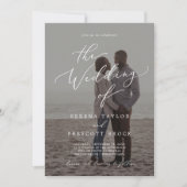 Delicate kalligrafie donkere foto-overlay bruiloft kaart (Voorkant)