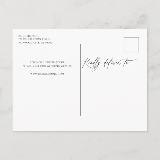 Delicate Kalligrafie Foto Bruiloft Save the Date Uitnodiging Briefkaart (Achterkant)