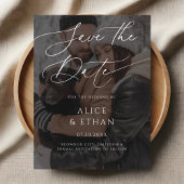 Delicate Kalligrafie Foto Bruiloft Save the Date Uitnodiging Briefkaart