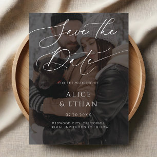 Delicate Kalligrafie Foto Bruiloft Save the Date Uitnodiging Briefkaart