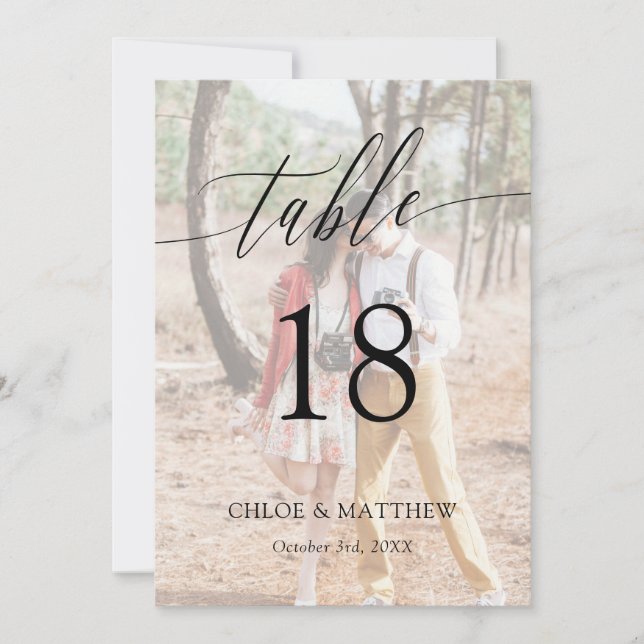 Delicate kalligrafie foto bruiloft tafel nummer (Voorkant)