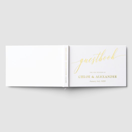 Delicate kalligrafie goud & witte bruiloft gastenboek (Volledig)