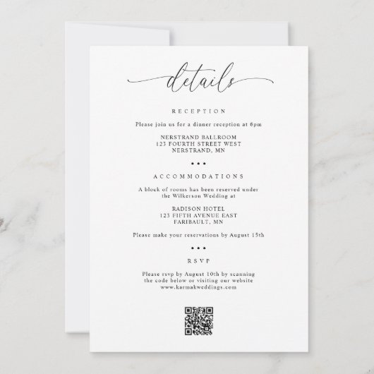 Delicate kalligrafie Modern Alles in één bruiloft Kaart (Achterkant)