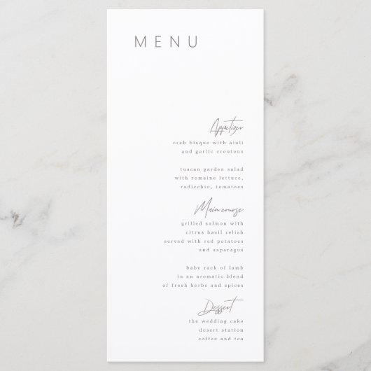 Delicate kalligrafie Modern Wedding Menu (Voorkant)