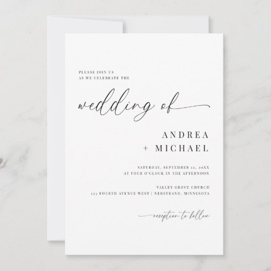 Delicate kalligrafie Moderne eenvoudige bruiloft Kaart (Voorkant)