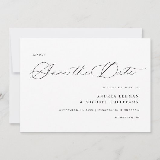 Delicate kalligrafie Moderne eenvoudige bruiloft Save The Date (Voorkant)