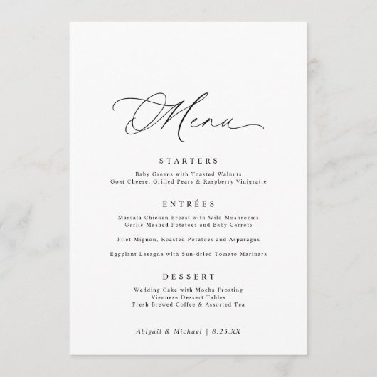 Delicate kalligrafie Moderne romantische bruiloft Menu (Voorkant)