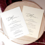 Delicate kalligrafie Moderne romantische bruiloft Menu<br><div class="desc">Dit 5x7 huwelijksmenu is voorzien van elegante handgetekende kalligrafie en een schone lay-out,  met extra ruimte aan de bovenkant - perfect voor het bevestigen van aangepaste gastennaamlabels. Een prachtige manier om elke locatie te personaliseren terwijl je je maaltijd laat zien.</div>