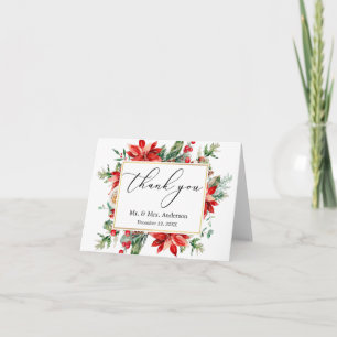 Delicate kalligrafie Poinsettia Wedding Note Bedankkaart