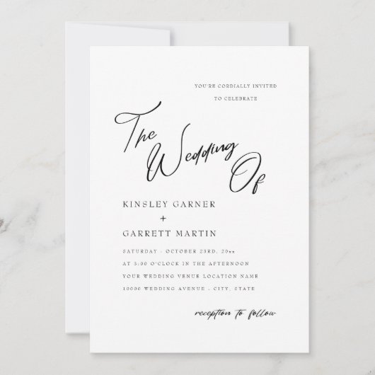 Delicate kalligrafie Zwart & Wit Bruiloft Uitnodig Kaart (Voorkant)