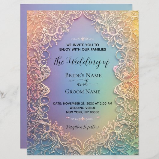 Delicate kant bruiloft uitnodiging (Voorkant / Achterkant)