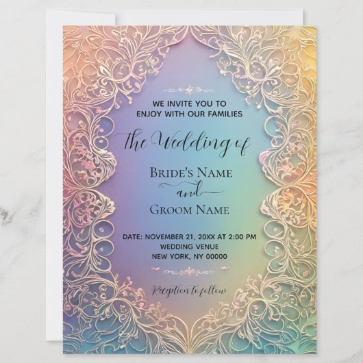 Delicate kant bruiloft uitnodiging (Voorkant)