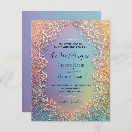 Delicate kant bruiloft uitnodiging (Voorkant / Achterkant)