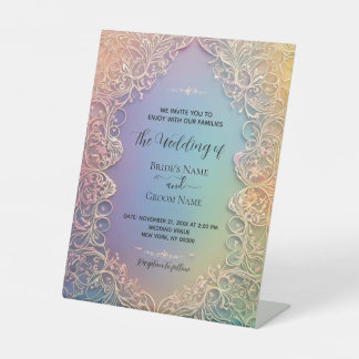 Delicate kant bruiloft uitnodiging reclamebord met voetstuk