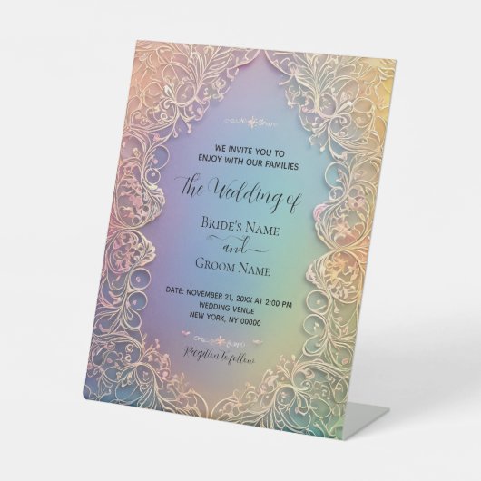 Delicate kant bruiloft uitnodiging reclamebord met voetstuk (Voorkant)