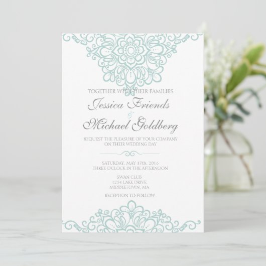 Delicate kant grens bruiloft uitnodigingen 5x7 (Staand voorkant)