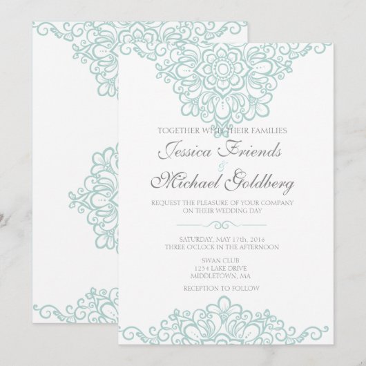 Delicate kant grens bruiloft uitnodigingen 5x7 (Voorkant / Achterkant)