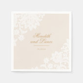 Delicate Kant Ivoor en Gouden Script Bruiloft Servet (Voorkant)