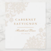 Delicate Kant Ivoor en Gouden Script Huwelijkscade Wijn Etiket (Enkel label)