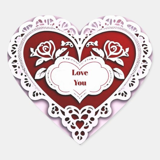 Delicate Kanten Hartkaart Hart Sticker (Voorkant)