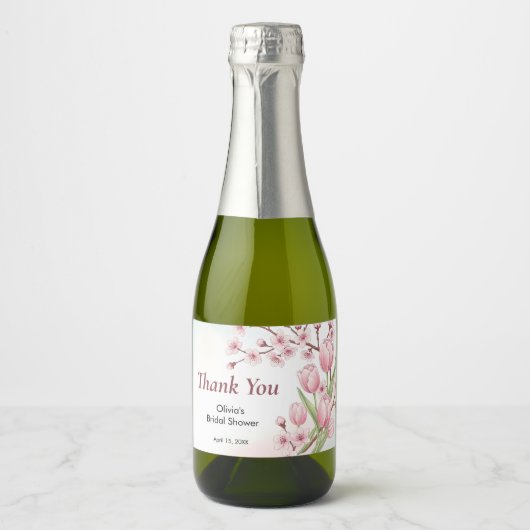 Delicate Kersenbloesem & Tulp Sparkling Wijnetiket (Voorkant)