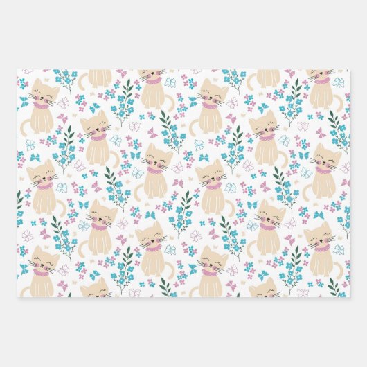 Delicate Kitten and Botanical Doodle Inpakpapier Vel (Voorkant 3)