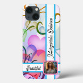 Delicate kleurrijke harten, aangepaste foto & naam Case-Mate iPhone case (Achterkant)