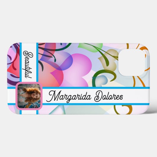 Delicate kleurrijke harten, aangepaste foto & naam Case-Mate iPhone case (Achterkant (horizontaal))