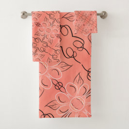 Delicate koraal bloemige handdoek set