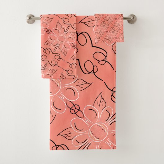 Delicate koraal bloemige handdoek set (Insitu)