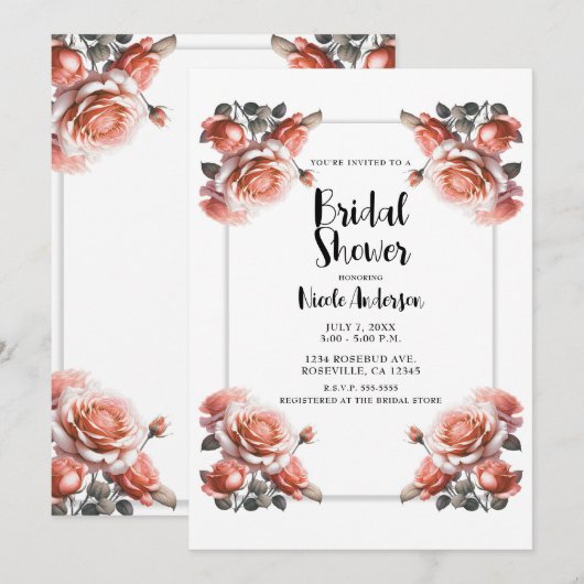 Delicate Koraal Perzik Rozen Bruidsmeisjesfeest Kaart (Voorkant / Achterkant)