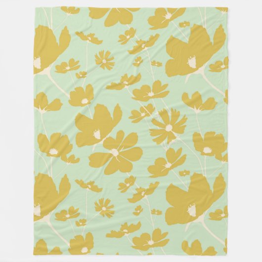 Delicate kosmos bloemen goudbeige groene warme dor fleece deken (Voorkant)