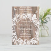 DELICATE Krans Witte Vlinder Hout Bruiloft RSVP Kaart (Staand voorkant)