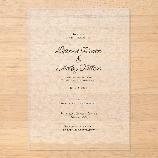 Delicate Lace Acrylic Wedding Acryl Uitnodigingen (Voorkant)