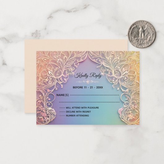 Delicate Lace bruiloft RSVP Notitiekaartje (Voorkant / Achterkant in situ)