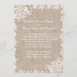 Delicate Lace Burlap Rustic Country Wedding Kaart