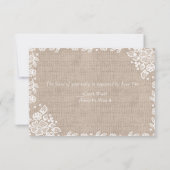 Delicate Lace Burlap Rustieke bruiloft RSVP (Achterkant)