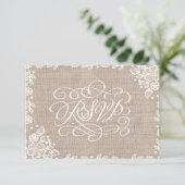 Delicate Lace Burlap Rustieke bruiloft RSVP Kaartje (Staand voorkant)