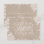 Delicate Lace Burlap Rustieke bruiloft RSVP Kaartje (Voorkant / Achterkant)