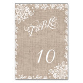 Delicate Lace Burlap Rustieke Trouwtafel Nummers Kaart (Voorkant)
