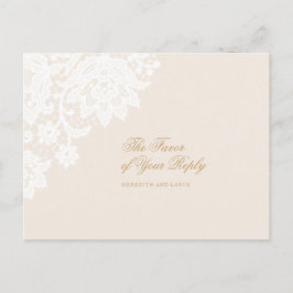 Delicate Lace Corner Ivoor en Gouden Bruiloft Antw Uitnodiging Briefkaart