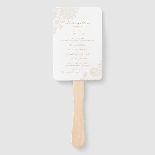 Delicate Lace Corner Ivoor en Gouden Script Bruilo Handwaaier (Voorkant)