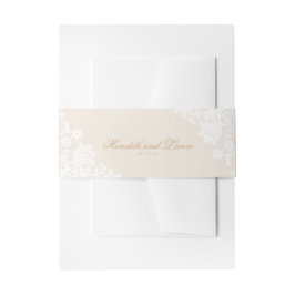 Delicate Lace Corner Ivoor en Gouden Script Bruilo Uitnodigingen Wikkel