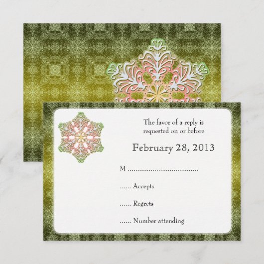 Delicate Lace Snowflake Winter Wedding Reply Kaart (Voorkant / Achterkant)