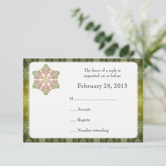 Delicate Lace Snowflake Winter Wedding Reply Kaart (Staand voorkant)