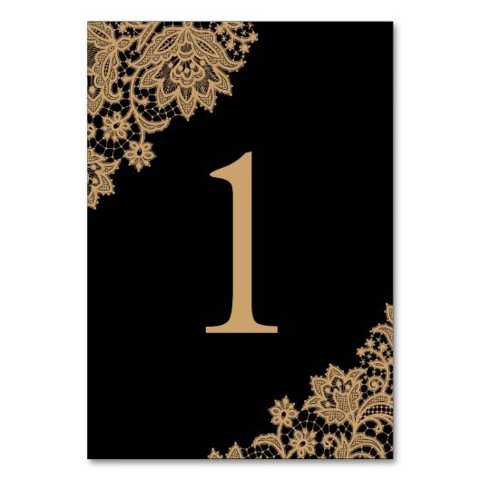 Delicate Lace Zwart en Gouden Script Bruiloft Kaart (Achterkant)